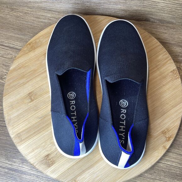 Rothy's The Sneaker Women's Size 9 Slip On Shoes Black Blue Trim - Picture 5 of 8
